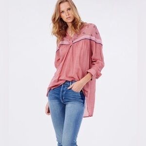 Free People 100% Cotton Gauze Sheer Floral Tunic Boho Festival Top Small